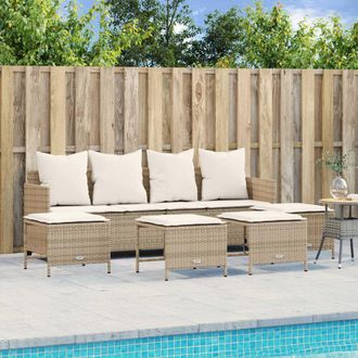 vidaXL Juego De Sof&aacute;s Jard&iacute;n Con Cojines 5 Pzas Rat&aacute;n Sint&eacute;tico Beige Vidaxl