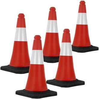ECD Germany Set 5x Coni Stradali Segnaletici per il Traffico da 51 cm Rosso e Bianco Coni con Strisce Bianche Riflettenti Piloni con Base Pesante di Avvertimento