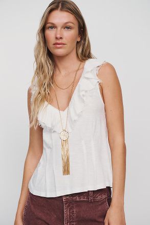 Pilcro Cotton Blend V-Neck Ruffle Tank Top