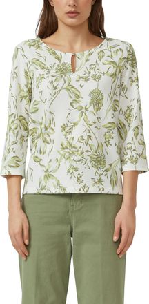 s.Oliver 3/4-Arm-Shirt S.OLIVER, Damen, Gr. 34, wei&szlig; gr&uuml;n, Web, Obermaterial: 99% Polyester, 1% Elasthan, bedruckt, gemustert, l&auml;ssig geschnitten h&uuml;ftbedeckend