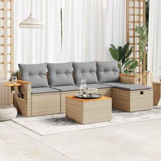 vidaXL Vidaxl - Juego De Sof&aacute;s Jard&iacute;n Con Cojines 6 Pzas Rat&aacute;n Sint&eacute;tico Beige