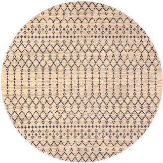 Jonathan Y Designs Ourika Moroccan Geometric Textured Weave Indoor/Outdoor Round Area Rug in Beige/navy at Nordstrom, Size 5Ft 0In X 5Ft 0In