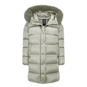Bomboogie Chaqueta larga de plum&oacute;n en nailon brillante con acabado Cir&eacute; - Coats - Mujer - Gris - XL