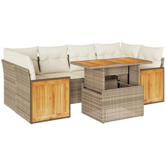vidaXL Set Sof&aacute;s Jard&iacute;n Y Cojines 7 Pzas Rat&aacute;n Sint&eacute;tico Acacia Beige Vidaxl