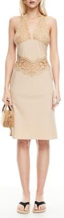 Lioness Solana Lace Inset Halter Dress in Beige Plaid at Nordstrom Rack, Size X-Large