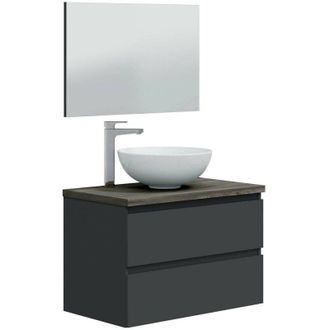 Dmora Bajo el armario Alakdan, Mueble de baño, Contenedor de lavabo, Mueble fregadero, 79x46 h53 cm, Antracita y Olmo - Dmora