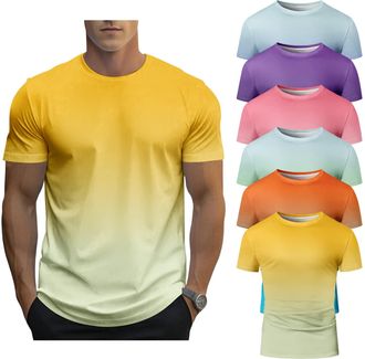 Generic 6 Pack Mens Gradient Color T-Shirt, Short Sleeve Crewneck, Summer Short Sleeved Round Neck Gradient T-Shirt (UK, Alpha, XL, Regular, Regular, 7)