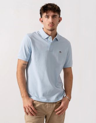 GANT Mens GANT Mens Regular Fit Short Sleeve Shield Logo Pique Polo - 323 Muted Turquoise - Blue - Size: 40