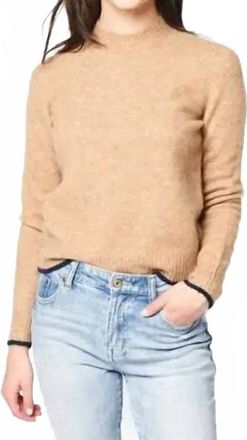 Vince Crew Neck Long Sleeve Tipped Alpaca Merino Wool Sweater In Brown