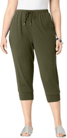 Roaman's Plus Size Soft Knit Capri Pant With Drawstring Waist in Dark Olive Green at Nordstrom, Size 6X