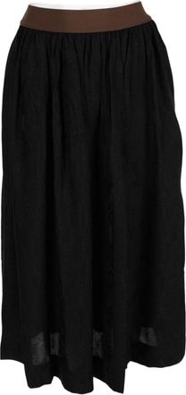 Uma Wang Black Gathered Contrasting Waistband Viscose Midi Skirt