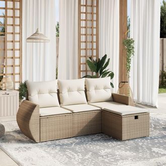 vidaXL Juego De Sof&aacute;s Jard&iacute;n Con Cojines 4 Pzas Rat&aacute;n Sint&eacute;tico Beige Vidaxl