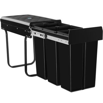 TecTake Cubo de basura extra&iacute;ble, triple, 30 litros, 3 x 10 litros, negro