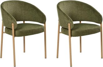 Beliani Conjunto De 2 Sillas De Comedor Con Tapizado De Tela Curvado Patas De Metal Transferencia T&eacute;rmica Verde Zane