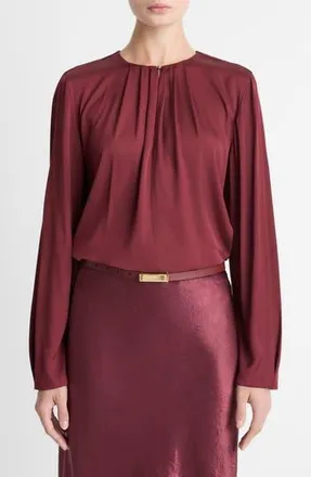 Vince Pleated Neck Silk Blend Top in Bordeaux at Nordstrom Rack, Size Xx-Small