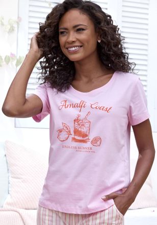 Vivance Pyjamaoberteil VIVANCE DREAMS, Damen, Gr. 32/34, rosa, Single Jersey, Obermaterial: 100% Baumwolle, unifarben, Basic h&uuml;ftlang, Rundhals, eingesetzt, S