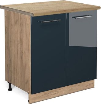 Vicco Armario Bajo Para Fregadero Fame-line, Azul Oscuro Alto Brillo, 80 Cm, Et Roble