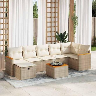 vidaXL Set De Sof&aacute;s De Jard&iacute;n Y Cojines 8 Piezas Rat&aacute;n Sint&eacute;tico Beige Vidaxl