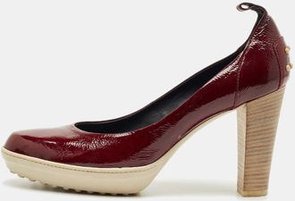 Tod's Tods Burgundy Patent Leather Block Heel Pumps