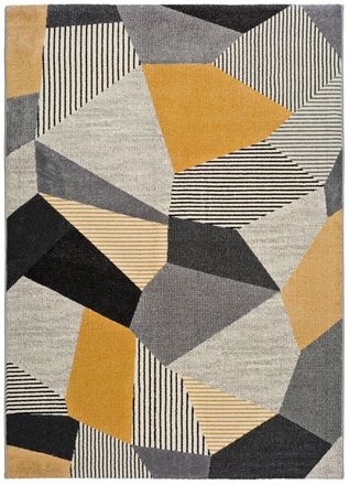 Atticgo Alfombra geom&eacute;trica gris/negro/mostaza 160x230 cm