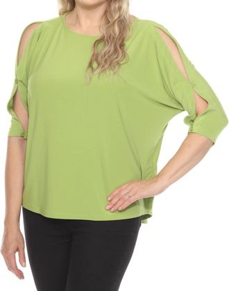 Joseph Ribkoff Boat Neck Quarter Slit Sleeve Top In Greenery