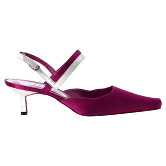 Manolo Blahnik Pre-owned Womens Kitten Heel Pumps in Magenta Satin - Violet - Size 38.5 EU/IT