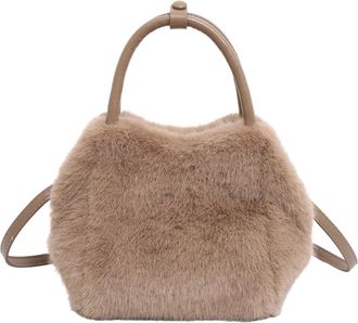Generic Womens Plush Bags Small Handbag Autumn Winter Shoulder Bag Plush Top-Handle Bags Solid Color Messenger Women Retro Crossbody(Khaki)