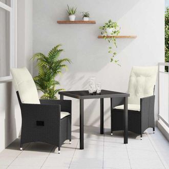 vidaXL Conjunto De Comedor De Jard&iacute;n Con Coj&iacute;n 3 Pcs Negro Polirat&aacute;n Vidaxl
