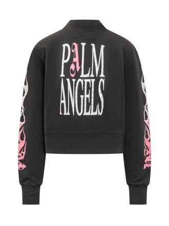 Palm Angels Black Graphic Mock Collar Sweater