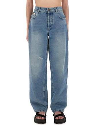 Moschino Womens Wide Leg Jeans - Light Blue Cotton - Size EU 38 (Womens)