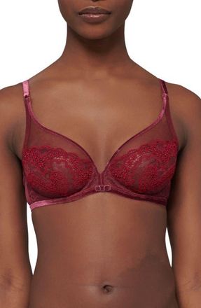 Simone P&eacute;r&egrave;le Scenario Sheer Plunge Underwire Bra in Spinel Red at Nordstrom, Size 32D