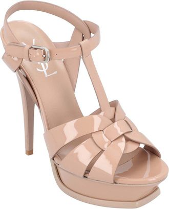 Saint Laurent Womens Leather Tribute Patent Leather Platform Sandal Beige (Authentic Pre-Loved)