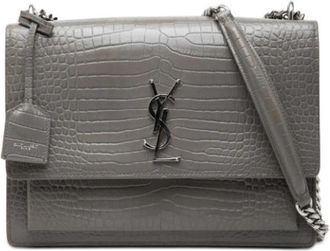 Saint Laurent Tweedehands leren schoudertassen - Dames - Vintage Schoudertas - Grijs - ONE Size - Vintage