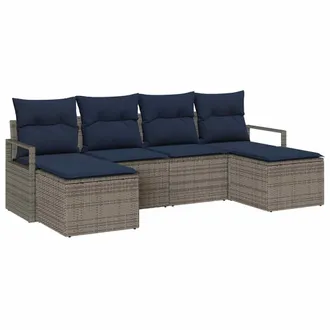 vidaXL Juego De Sof&aacute; 6 Pcs Gris Rat&aacute;n Sint&eacute;tico Vidaxl