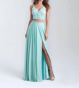 Madison James Sheer Crop Top And Skirt Set In Mint