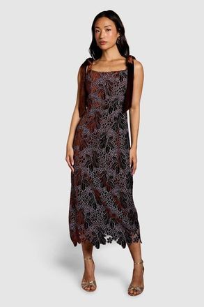Coast Velvet Lace Tie Shoulder Midi Dress in Toffee at Nordstrom, Size 14