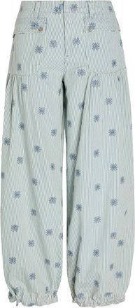 Free People Lotus Striped Embroidered Balloon-leg Jeans - Blue - 27 (W27 / UK8-10 / S)