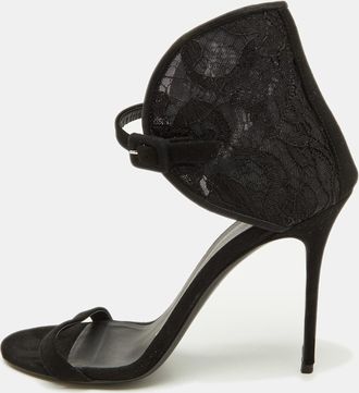 Giuseppe Zanotti Black Suede And Lace Ankle Sandals