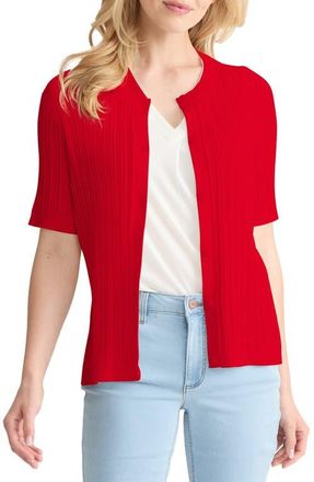 Jones New York Rib Short Sleeve Cardigan in Rouge at Nordstrom, Size X-Large