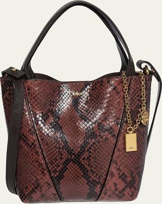 Chlo&eacute; Spin Small Python-Embossed Leather Top-Handle Bag