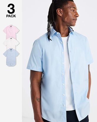Jacamo 3 Pack Short Sleeved Formal Shirt Long