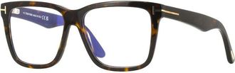 Tom Ford Eyeglasses Square Full Rim, Dark Havana Frame And Clear With Magnetic Clip-On Brown Lens Ft6069-B052
