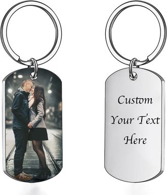 Generic Double Sided Custom Keyring UK with Picture Personalised Engraving Photo/Text/Dog Tag Keychain Double-Sided Custom Keyring UK with Picture Gift