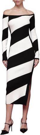 Avec Les Filles Off the Shoulder Long Sleeve Midi Sweater Dress in Black-Ivory at Nordstrom Rack, Size X-Large