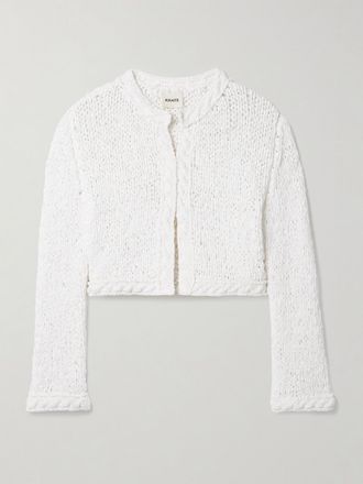Khaite Cardigan Cropped In Misto Cotone Punto A Giorno Genevieve - Bianco