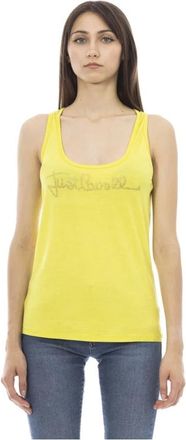 Just Cavalli Rhinestone Logo Tank Top Beachwear - Dames - Tops zonder mouwen - Geel - M - Tops