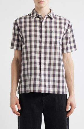 Brixton Cru Plaid Short Sleeve Button-Up Shirt in Black/Off White/Red at Nordstrom, Size Xx-Large