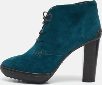 Tod's Tods Blue Suede Lace Up Ankle Length Boots