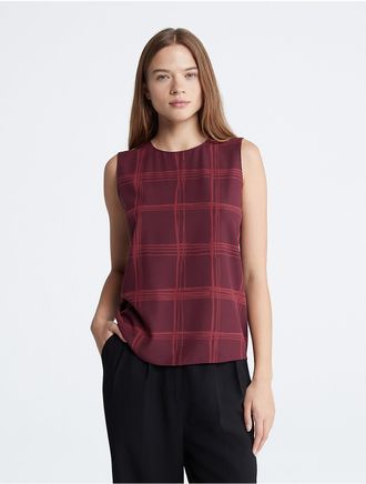 Calvin Klein Womens Check Sleeveless Top - Red - XS