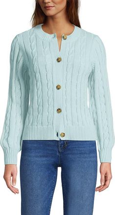 Lands End Drifter Classic Cable Crew Neck Cardigan Sweater in Pale Sky at Nordstrom, Size X-Small P